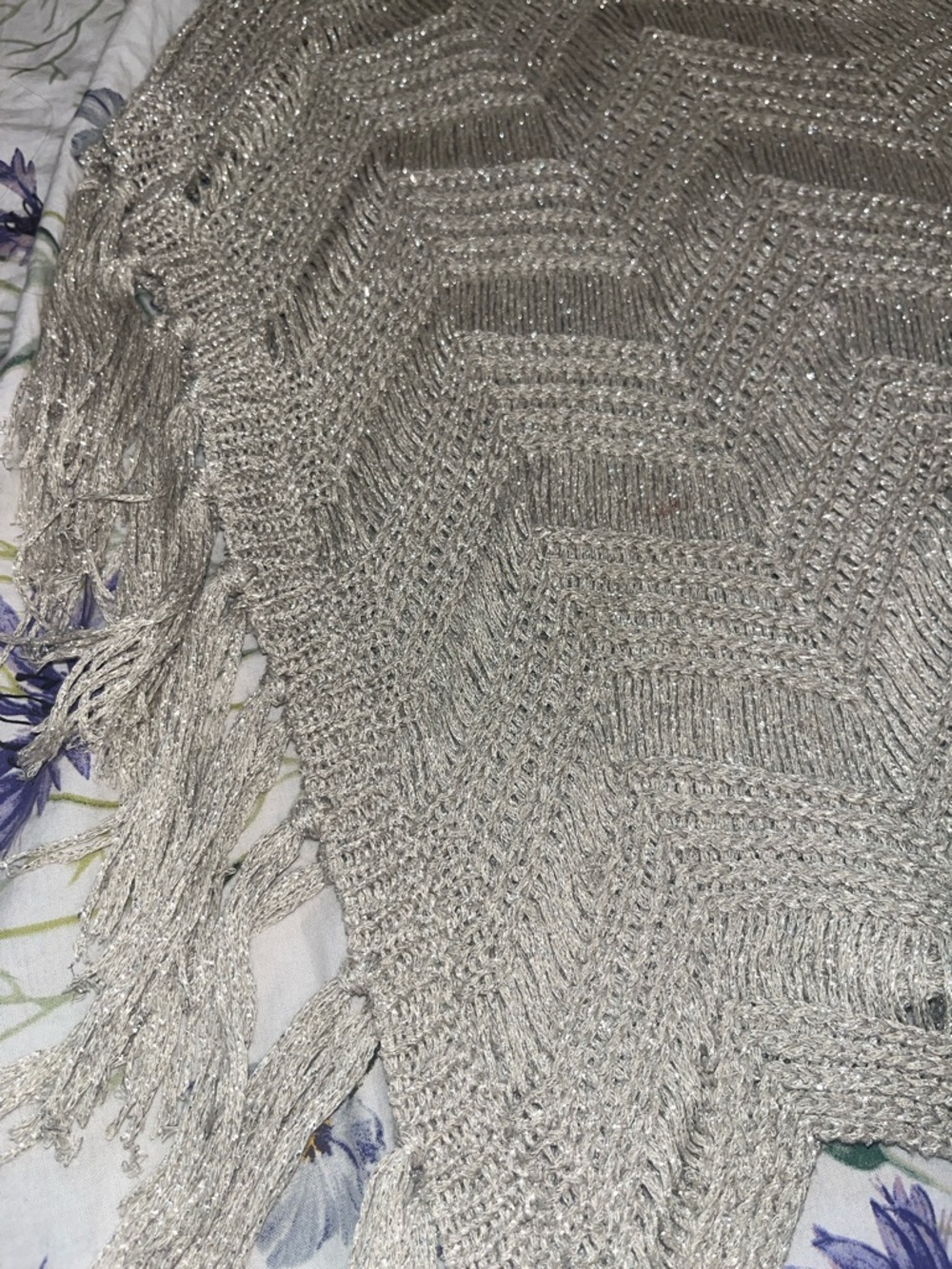 le chateau Beige Crochet Fringe Poncho Top - Picture 4 of 4